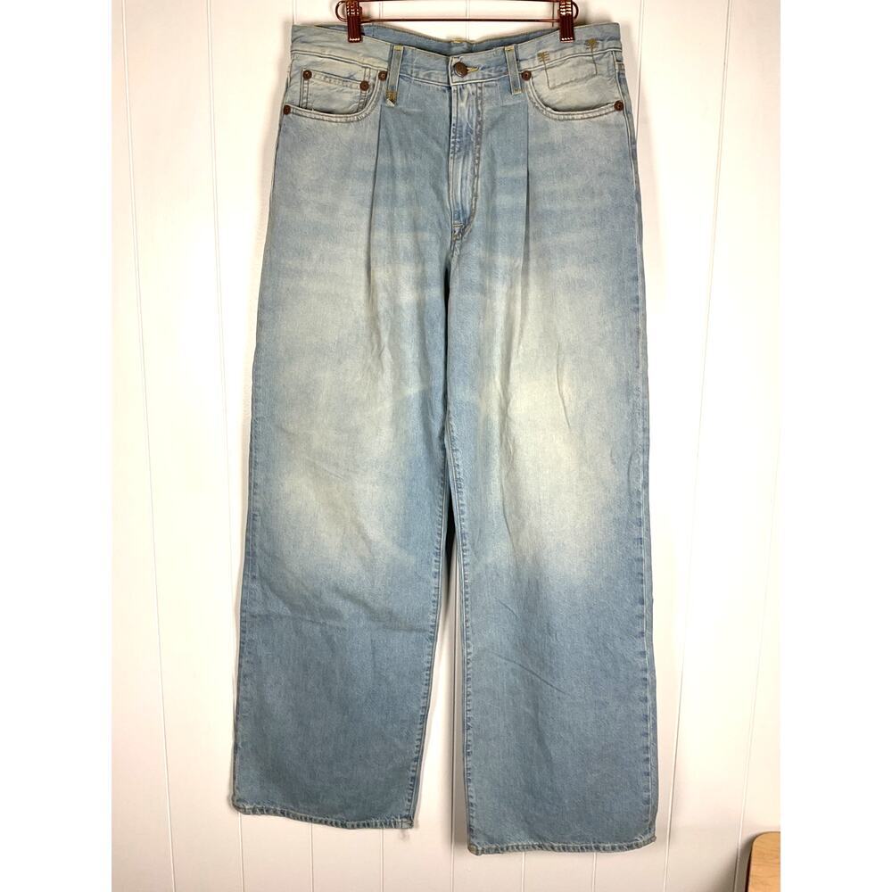 R13 Jeans Womens Damon Pleated Wide Leg Jeans in‎ Lennon Blue Size 29